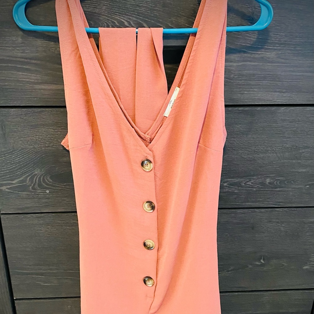 Salmon romper with buttons and waist tie